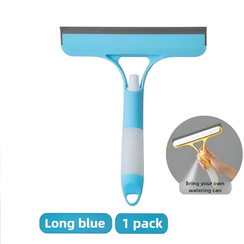 3-in-1 Window Cleaning Kit - Dual-Sided Glass Scrubber with Squeegee & Spray Bottle for Mirrors, Shower Doors, No-Streak (Blue/B