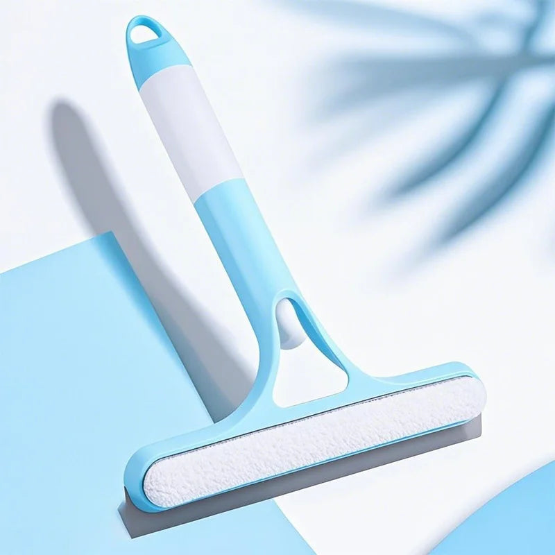 3-in-1 Window Cleaning Kit - Dual-Sided Glass Scrubber with Squeegee & Spray Bottle for Mirrors, Shower Doors, No-Streak (Blue/B